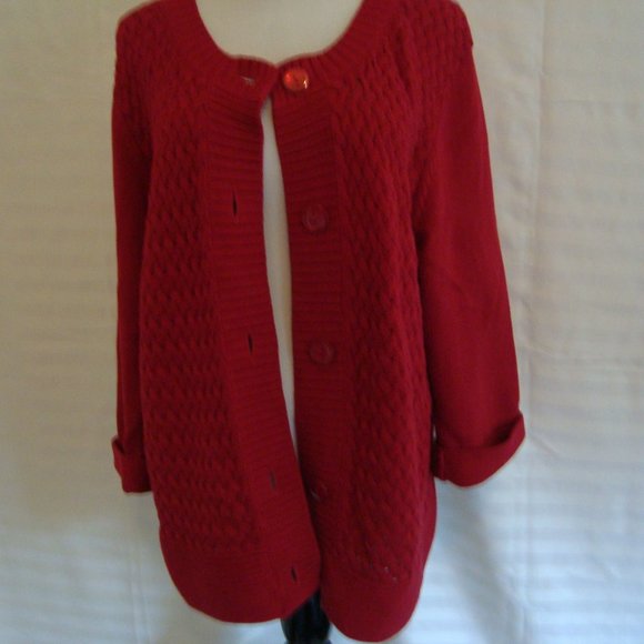 Croft & Barrow Burgundy Red Sweater Cardigan Button Front 3/4 Sleeve sz XL - Picture 2 of 11
